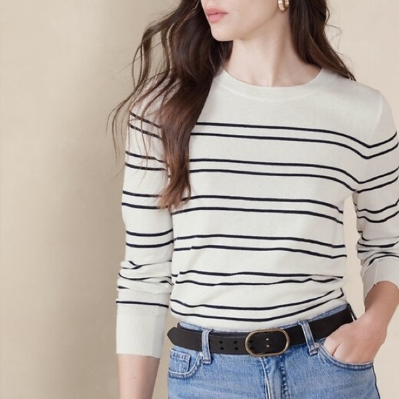 BANANA REPUBLIC Striped Forever Sweater NWT in Snow Day Cream & Black Stripes S - Picture 9 of 11